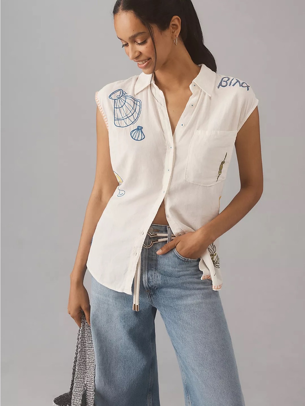 Maeve Anthropologie Button Up Cutoff